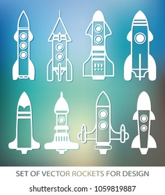 Set of rockets. Space ship start-up. Graphic elements for design. Vector icon set. flat illustration.