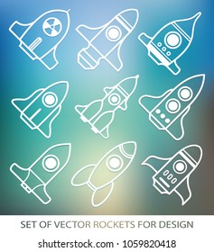Set of rockets. Space ship start-up. Graphic elements for design. Vector icon set. flat illustration.