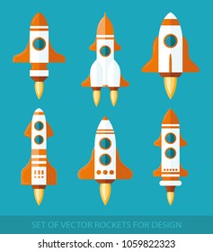 Set of rockets. Space ship start-up. Graphic elements for design. Vector icon set. flat illustration.