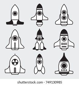 Set of rockets. Space ship start-up. Graphic elements for design. Vector icon set. flat illustration.