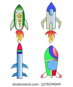 set of rockets.Vector of spaceship.A set of cute and colorful icon collection isolated