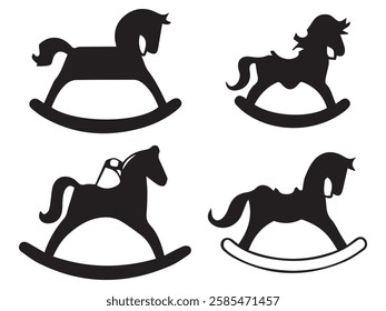 Set of Rocking Horse Silhouette Illustrations