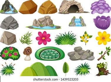 Set of rocks and plants illustration
