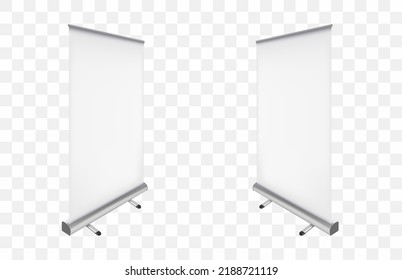 Una pancarta de enrollamiento. 3d plantilla para su diseño. Para presentación promocional. Ilustración vectorial realista aislada en un fondo transparente. 