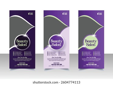 Set of roll up banner for beauty salon vertical editable template, professional beauty spa, yoga, meditation, cosmetic sale, skin treatment signage vertical banner design