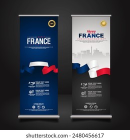 Set roll up banner for France Independence day celebration. vector illustrations.