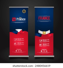 Set roll up banner for France Independence day celebration. vector illustrations.