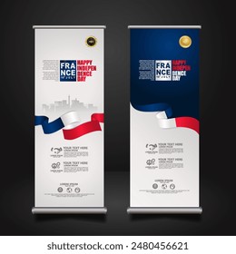 Set roll up banner for France Independence day celebration. vector illustrations.