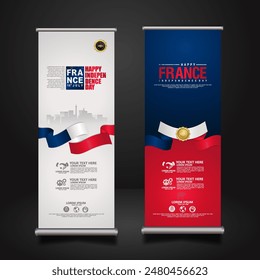 Set roll up banner for France Independence day celebration. vector illustrations.