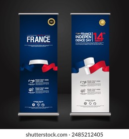 Set roll up banner for France Independence day celebration. vector illustrations.