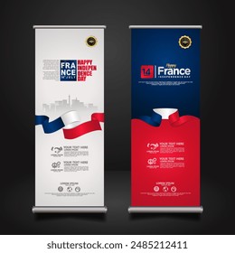 Set roll up banner for France Independence day celebration. vector illustrations.