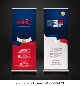 Set roll up banner for France Independence day celebration. vector illustrations.