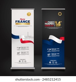 Set roll up banner for France Independence day celebration. vector illustrations.