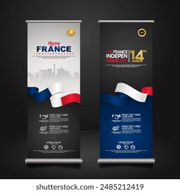 Set roll up banner for France Independence day celebration. vector illustrations.