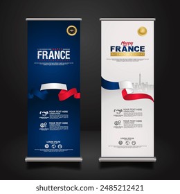 Set roll up banner for France Independence day celebration. vector illustrations.