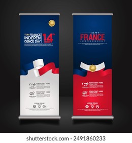 Set roll up banner for France Independence day celebration. vector illustrations.