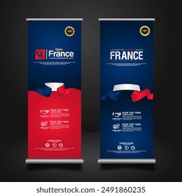 Set roll up banner for France Independence day celebration. vector illustrations.