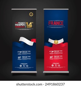 Set roll up banner for France Independence day celebration. vector illustrations.