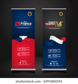 Set roll up banner for France Independence day celebration. vector illustrations.