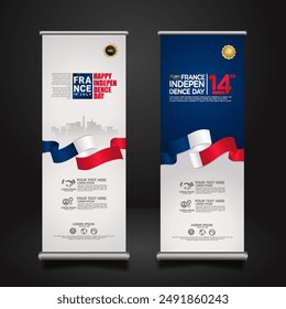 Set roll up banner for France Independence day celebration. vector illustrations.