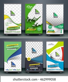 Set of Roll Up Banner Stand Design, Vector illustration.