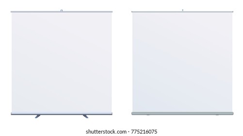 Set Roll Up Banner Stand on isolated clean background. Design template blank pop up banner display template for designers. Vector illustration EPS10. Flipchart for training or promotional presentation