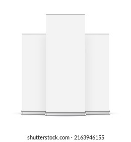 Set of Roll Up Banners Mockups, Front View, Isolated on White Background. Vector Illustration