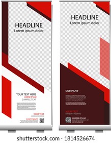 Set of roll up banners, vertical stands with paper canvases isolated on background.