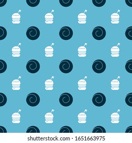 Set Roll bun with cinnamon  and Burger  on seamless pattern. Vector