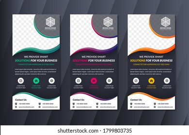 Set of roll up business brochure flyer design vertical template vector, cover presentation abstract geometric background, modern publication and flag banner. layout in rectangle size. photo space.