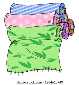 Set roll of paper, cloth hand drawn. Vector illustration of a roll of cloth.  