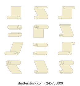 Set of rolled paper icons with e-mail sign