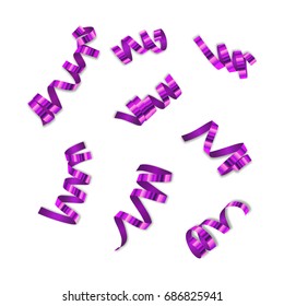 Set of rolled ribbons isolated on white background, vector illustration
