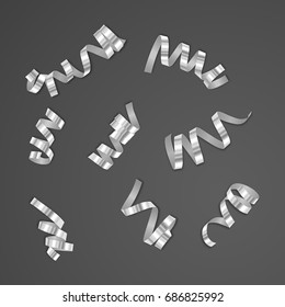 Set of rolled ribbons isolated on black background, vector illustration
