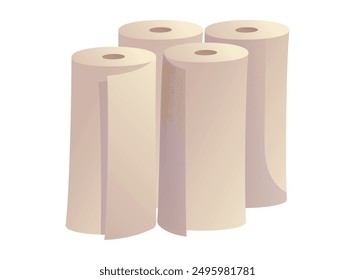 Set of rolled up rolls of tissue paper towels. Vector isolated cartoon illustration.