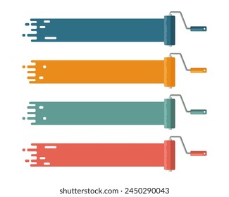 A set of roller brushes with multi-colored stripes of paint. Illustration, icons for text. Vector