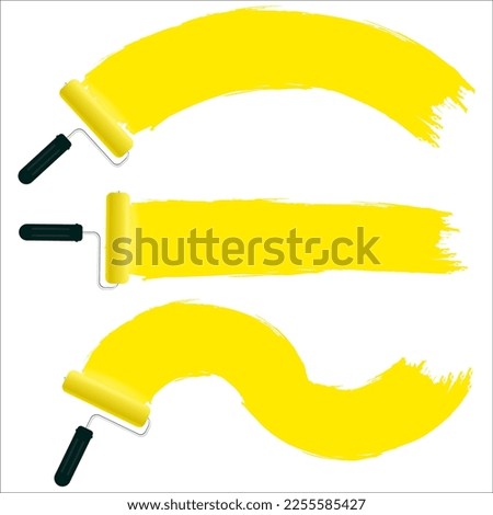 Set of roller brushes with strips paint