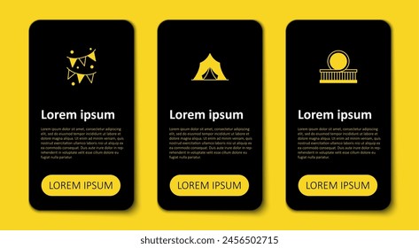 Montaña rusa, tienda de circo y guirnalda de carnaval con banderas. Plantilla de infografía de negocios. Vector