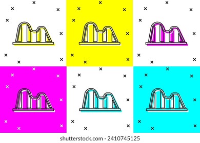 Set Roller coaster icon isolated on color background. Amusement park. Childrens entertainment playground, recreation park.  Vector