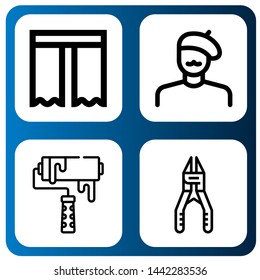 Set of roller icons such as Curtain, Painter, Roller, Plier , roller