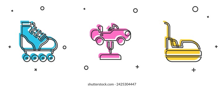 Set Roller skate, Swing car and Bumper icon. Vector