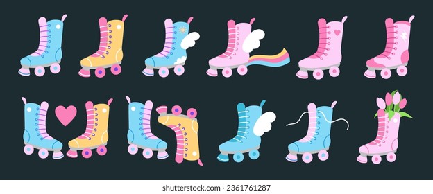  Set roller skates, іhoes with cute prints, vector roller skates, isolated