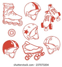 set of roller skates helmets wheell