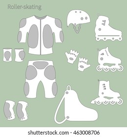 Set of roller skating objects. Vector.