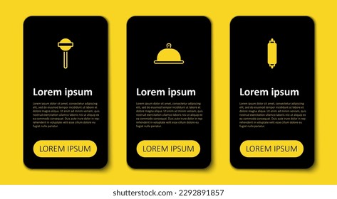 Set Rolling pin, Covered with tray of food and Lollipop. Business infographic template. Vector