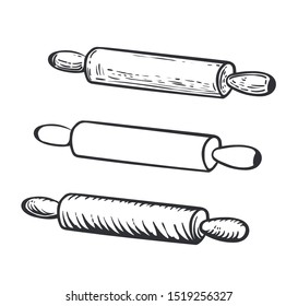 Set Of Rolling Pin. Hand Draw Vector Illustration In Engraving Style