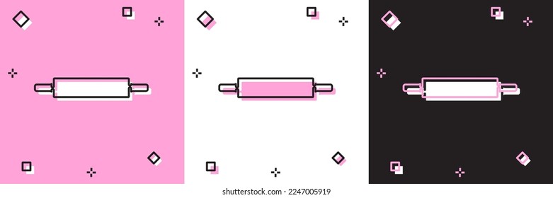 Set Rolling pin icon isolated on pink and white, black background.  Vector