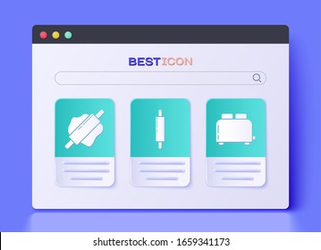 Set Rolling pin , Rolling pin  and Toaster with toasts  icon. Vector