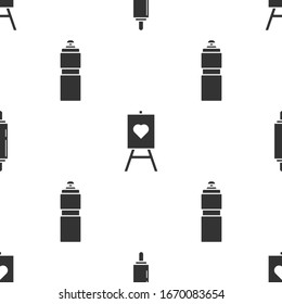 Set Rolling pin, Wood easel or painting art boards and Fitness shaker on seamless pattern. Vector
