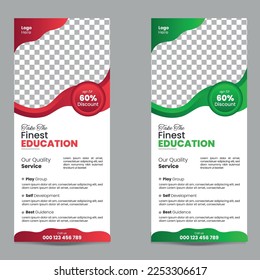 Set of Rollup Banner for Studying,  education, e-learning, courses, university, graduating. People studying at home, 
graduate caps and books.Rollup Banner for education ,Rollup Banner Template.